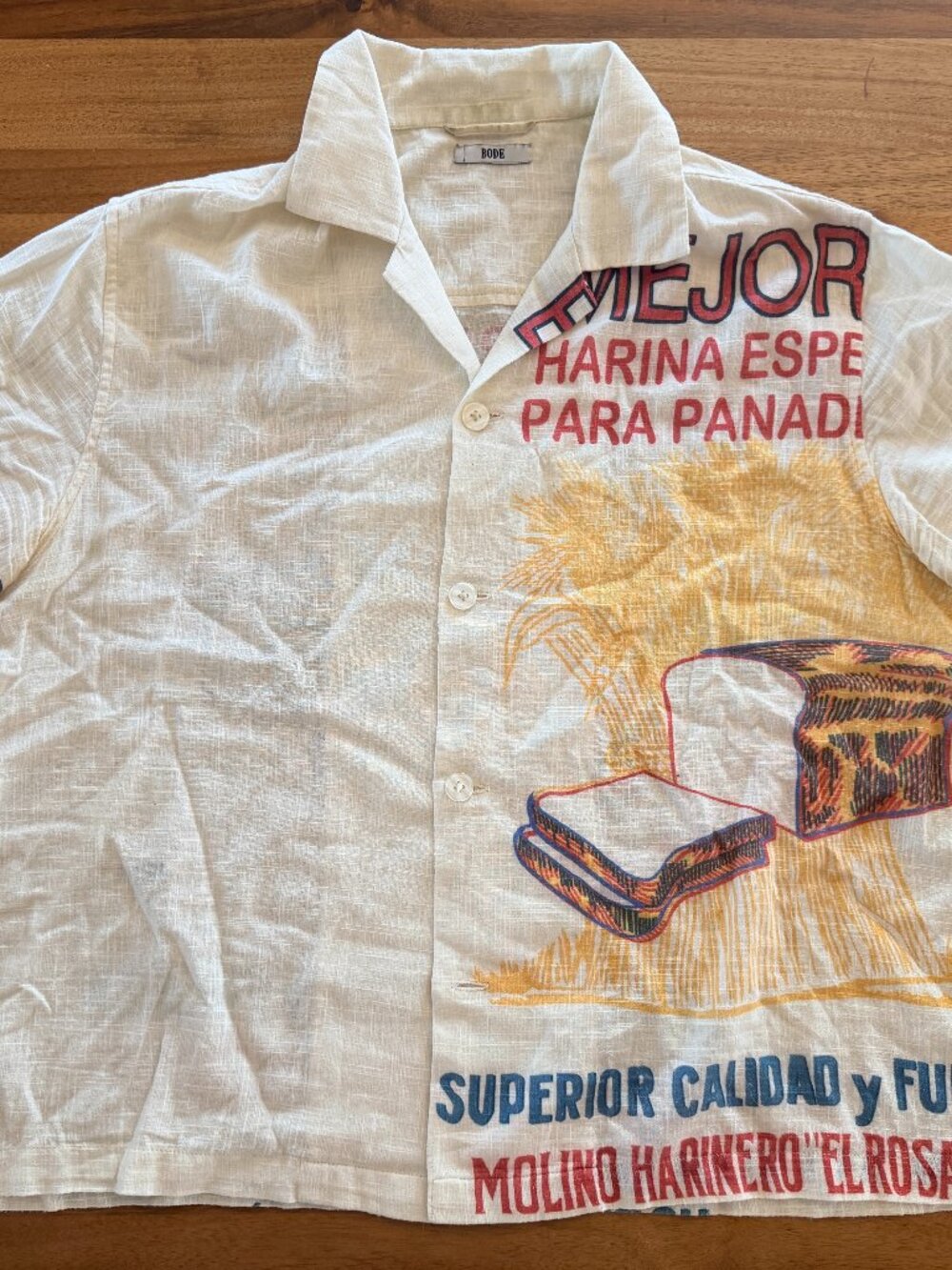 Bode El Rosal Flour Sack Short Sleeve Shirt — L/XL